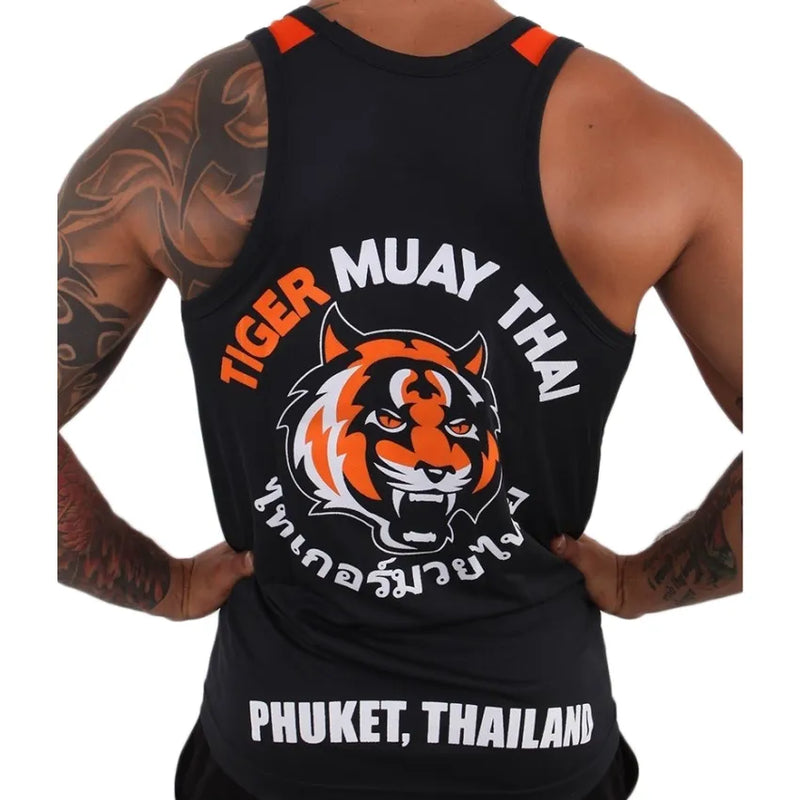 Regata preta Tiger Muay Thai MMA colete de treinamento respirável absorvente